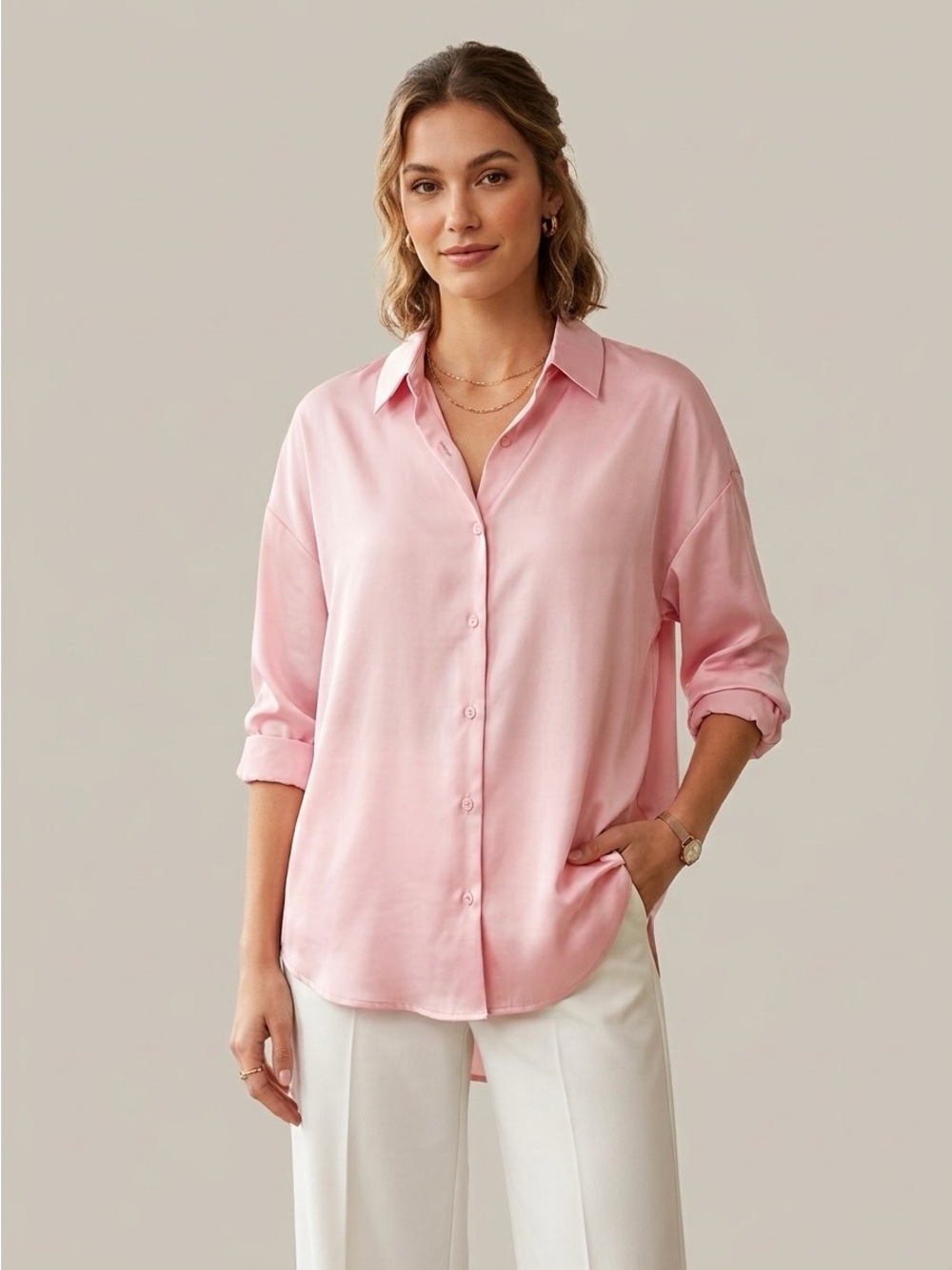 Vero Moda Vmlivia Satin Button Down Light Pink Size M